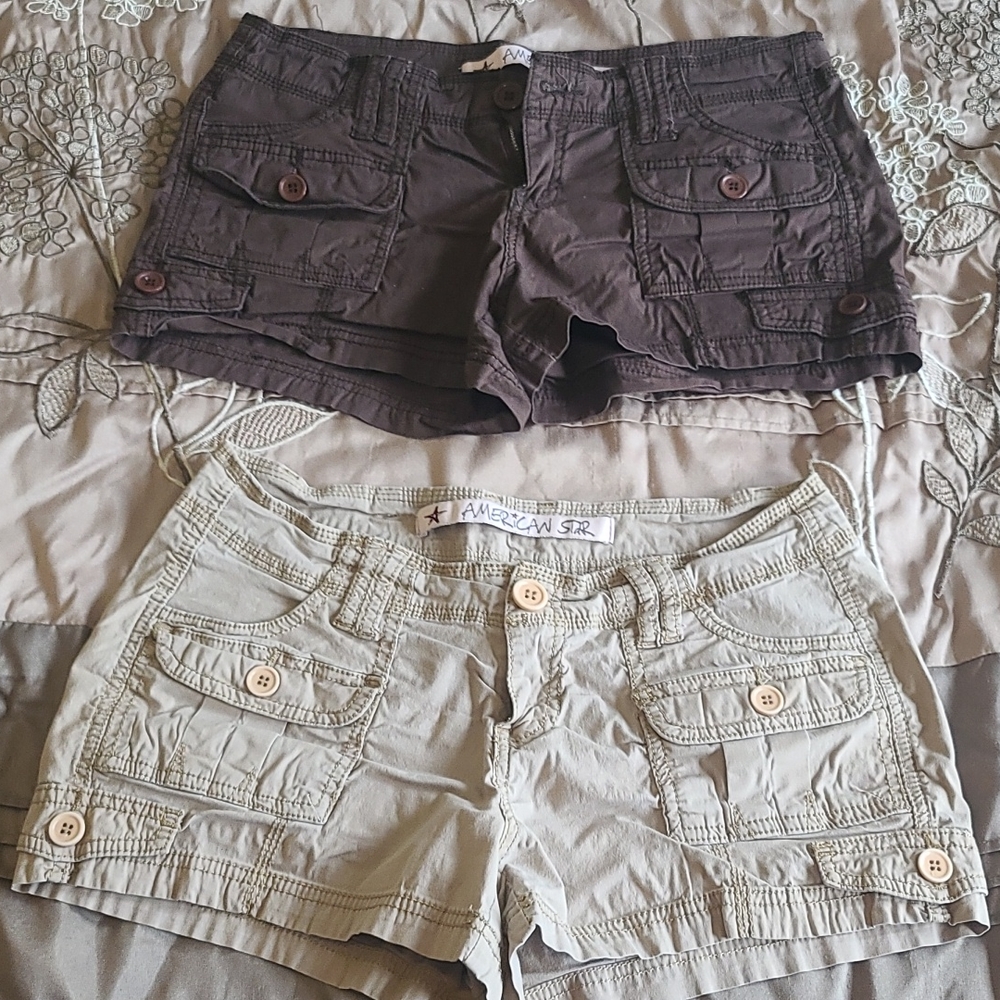 Pair of Womens American Star shorts. One khaki one dark brown. $18 for both